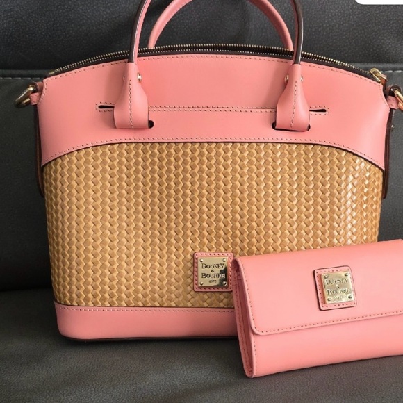 Dooney & Bourke Handbags - Dooney & Bourke Pink and Tan Woven Leather Tote with matching wallet included